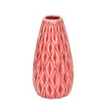 Geometrically Designed Shiny Peach Ceramic Vase