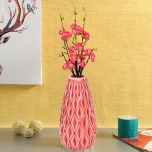 Geometrically Designed Shiny Peach Ceramic Vase
