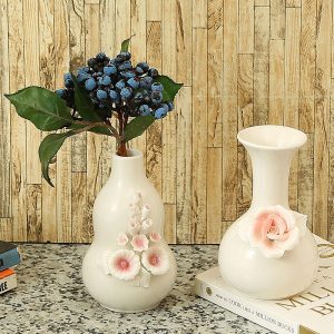 Delicately Handcrafted Floral Design Ceramic Vase Set Of 2