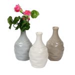 Bottle Shaped Handcrafted Brown & Grey Ceramic Vase - Set of 3