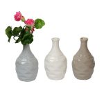 Bottle Shaped Handcrafted Brown & Grey Ceramic Vase - Set of 3