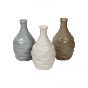 Bottle Shaped Handcrafted Brown & Grey Ceramic Vase - Set of 3