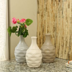 Bottle Shaped Handcrafted Brown & Grey Ceramic Vase - Set of 3