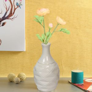 Bottle Shaped Handcrafted White Ceramic Vase