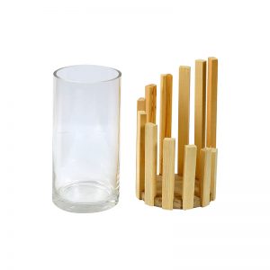 Transparent Glass Vase with Wooden Art support