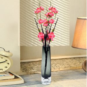 Grey Colour Clear Glass Transparent Cylindrical Vase