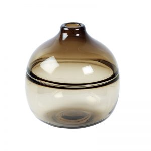 Big Round Heavy Glass Transparent Brown Vase