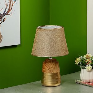 Wooden Finish Gold Painted Ceramic Table Lamp