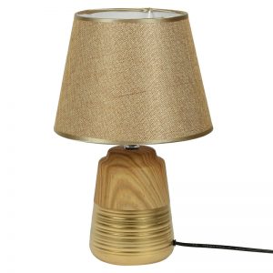 Wooden Finish Gold Painted Ceramic Table Lamp