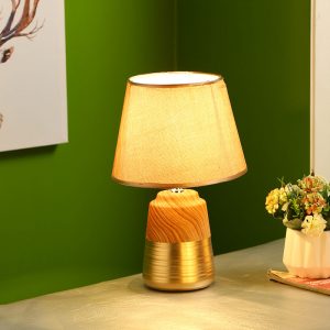 Wooden Finish Gold Painted Ceramic Table Lamp