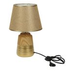 Wooden Finish Gold Painted Ceramic Table Lamp