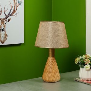 Golden Head Wooden Finish Ceramic Table Lamp