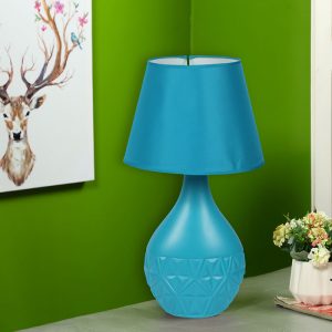 Retro Style Cyan Ceramic Lamp with matching Shade