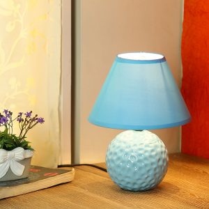 Round Textured Turquoise Blue Ceramic Table Lamp