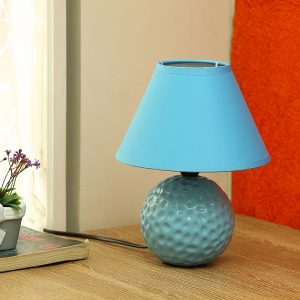 Round Textured Turquoise Blue Ceramic Table Lamp