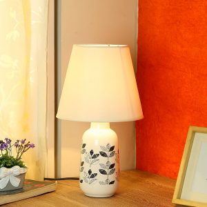 Leaf Print Glazed Ceramic Grey Table Lamp