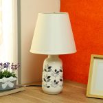 Leaf Print Glazed Ceramic Grey Table Lamp