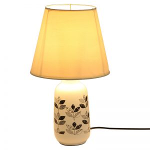 Leaf Print Glazed Ceramic Grey Table Lamp