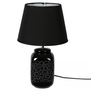 Geomatrical White Print on Black Ceramic Table Lamp
