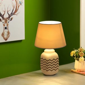 Geomatrical Grey Print on White Ceramic Table Lamp