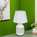 Geomatrical Grey Print on White Ceramic Table Lamp