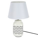 Geomatrical Grey Print on White Ceramic Table Lamp
