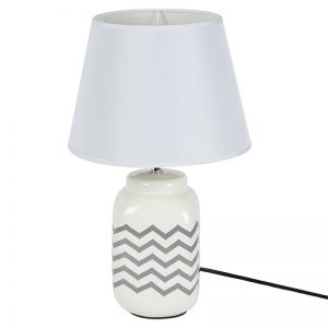 Geomatrical Grey Print on White Ceramic Table Lamp