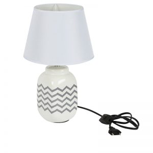 Geomatrical Grey Print on White Ceramic Table Lamp