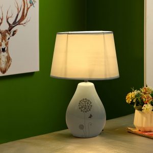 Nature Inspired Printed Grey Ceramic Table Lamp