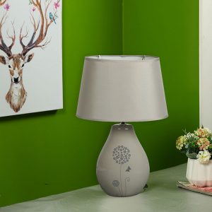 Nature Inspired Printed Grey Ceramic Table Lamp