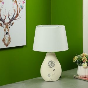 Nature Inspired Printed White Ceramic Table Lamp