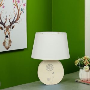 Butterfly Printed White Round Ceramic Table Lamp