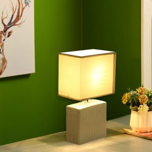 Leaf Textured Grey Square Table Lamp