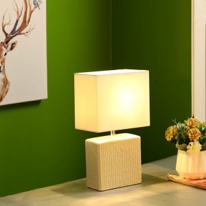 Leaf Textured White Square Table Lamp