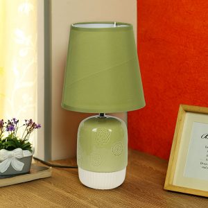 Embossed Green White Ceramic Table Lamp