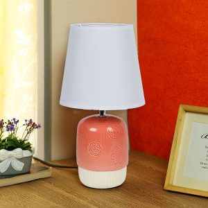 Embossed Pink White Ceramic Table Lamp
