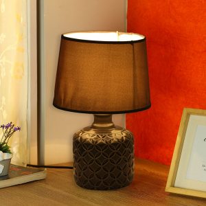 Beautifully Carved Deep Grey Textured Ceramic Table Lamp