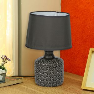 Beautifully Carved Deep Grey Textured Ceramic Table Lamp