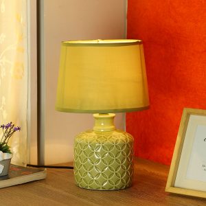 Beautifully Carved Green Textured Ceramic Table Lamp