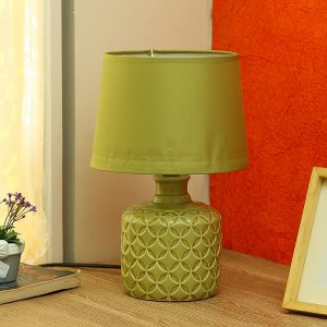 Beautifully Carved Green Textured Ceramic Table Lamp