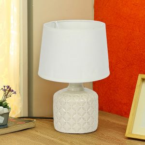 Beautifully Carved White Textured Ceramic Table Lamp