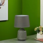 Linear Striped Glazed Ceramic Grey Table Lamp