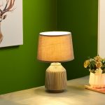 Linear Striped Glazed Ceramic Green Table Lamp