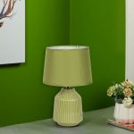 Linear Striped Glazed Ceramic Green Table Lamp