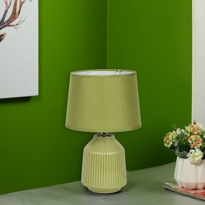 Linear Striped Glazed Ceramic Green Table Lamp