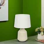 Linear Striped Glazed Ceramic White Table Lamp