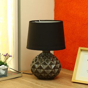 Deep Surface Round Ceramic Black Table Lamp