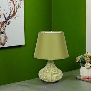 Curvy Linear Striped Green Ceramic Table Lamp
