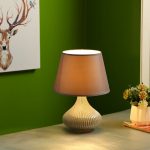 Curvy Linear Striped Grey Ceramic Table Lamp