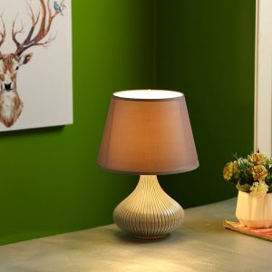 Curvy Linear Striped Grey Ceramic Table Lamp